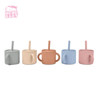 Custom Safe No Spill Silicone Sippy Cup With Lid Straw Infant Water Cup