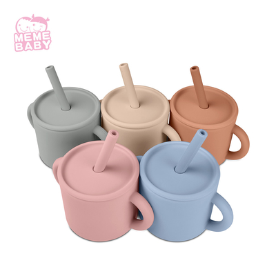 Custom Safe No Spill Silicone Sippy Cup With Lid Straw Infant Water Cup