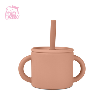 Custom Safe No Spill Silicone Sippy Cup With Lid Straw Infant Water Cup