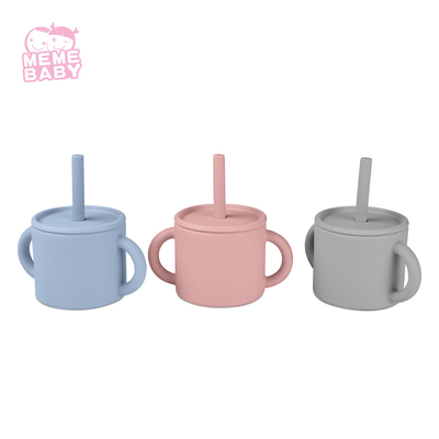 220ml BPA Free Silicone Straw Cup With Handles Easy To Grasp